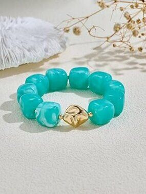 NEW Bead Bracelet Vibrant Turquoise Resin Beads Elastic Stretch Chunky Beach